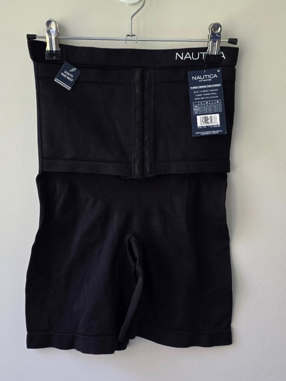 Nautica High Waist Cinching Thigh Slimmer | Medium | Black Shorts Tummy Control